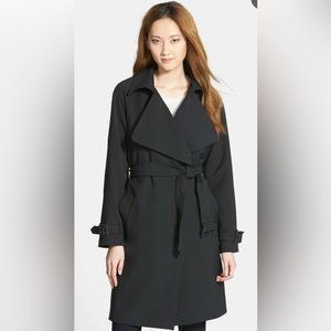 DIANE VON FURSTENBERG Black "Anouk" Soft Twill Long Trench Coat. Size Small M